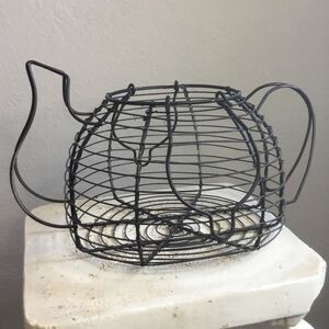 Metal teapot egg basket with handles farmhouse cage frame collecting eggs